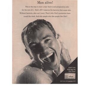Dial Soap Magazine Advertisement 1960 Bathing AT-7 Bacteria Man Alive Vintage